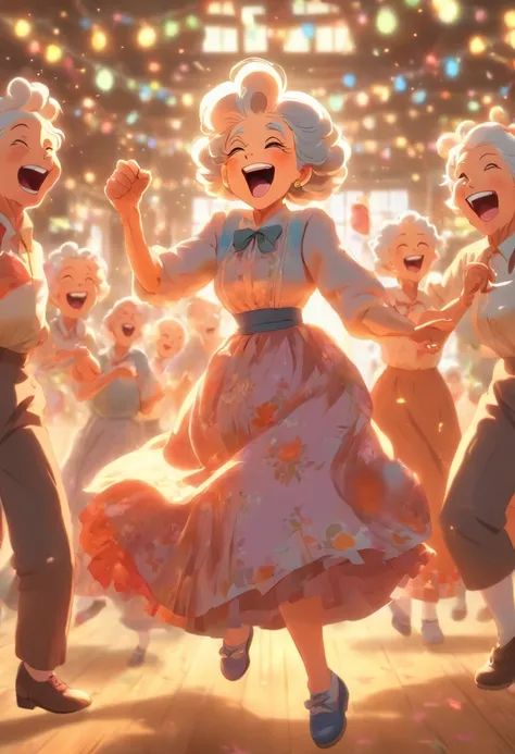 Grandma square dancing，Laugh happily，A scene of happiness in old age