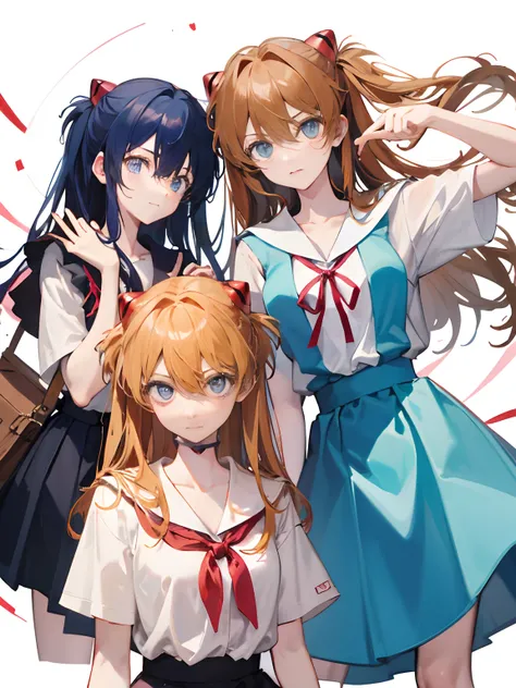 Asuka Langley Soryu，Blue eyes，hair between eyes，headware，Interface headset，Orange hair，Red ribbon、Ribbons、shcool uniform、skirts、Slip dress、Slip dress、Tokyo No. 3 Junior High School uniform、album artwork，Storytelling images