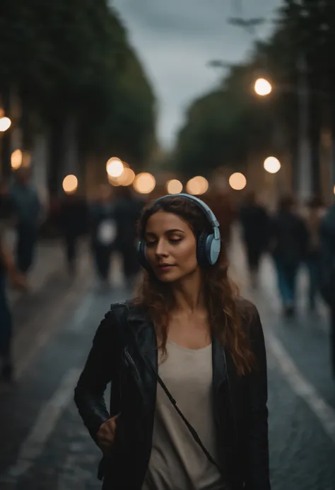 estudante andando na ruas com headphone