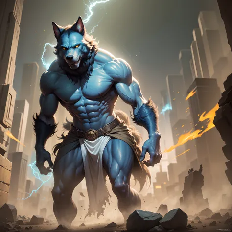 a werewolf totally wraped in rags like a mummy, body surronded by glowing blue energy, art by frank frazzeta, dark fantasy, old school fantasy, colored pencil, high-quality, master piece, ultra-detailed, 8k --auto --s2