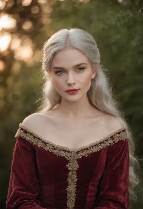 (((A deep reddish scar runs across her left cheek))) light skinned, Women around 19 years old, Natural gray hair, Distinctive green eyes, Wearing Cole, slender and graceful,, Beautiful, Candlelight in medieval atmosphere, Ultra Sharp Focus, realistic shot,...