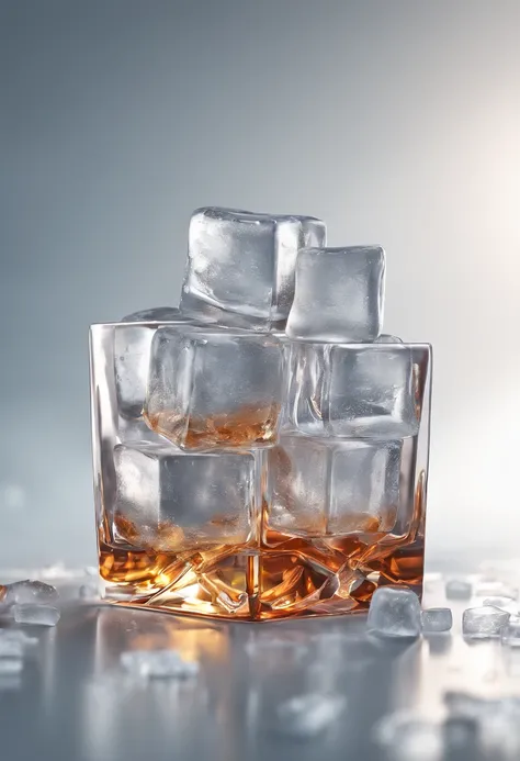 Ice cubes on table on white background