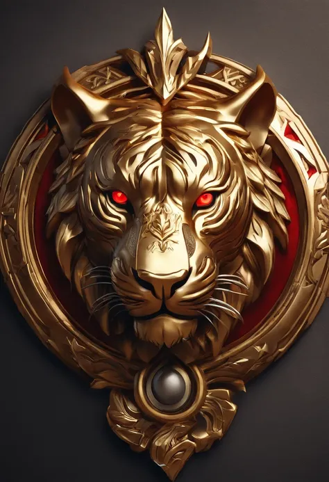 Game medallion with metal tiger head closeup with crown，Close-up of dragon head，hearthstone art style, Hearthstone style art, hearthstone concept art, Riot game concept art, style of league of legends, iconic character splash art, League of Legends crown，G...