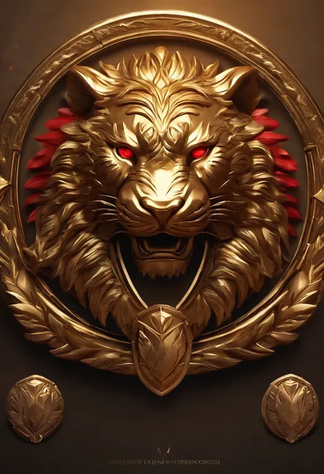 Game medallion with metal tiger head closeup with crown，Close-up of dragon head，hearthstone art style, Hearthstone style art, hearthstone concept art, Riot game concept art, style of league of legends, iconic character splash art, League of Legends crown，G...