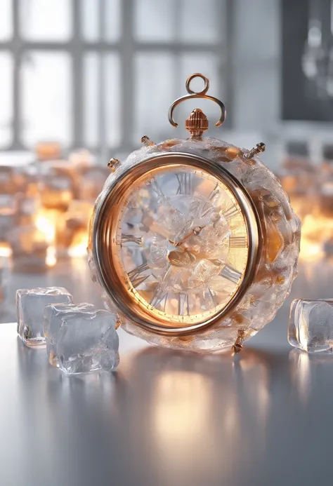 Clock-shaped ice cubes placed on table in the background are white