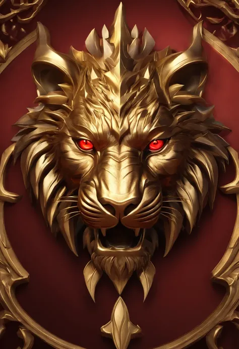 Game medallion with metal tiger head closeup with crown，Close-up of dragon head，hearthstone art style, Hearthstone style art, hearthstone concept art, Riot game concept art, style of league of legends, iconic character splash art, League of Legends crown，G...