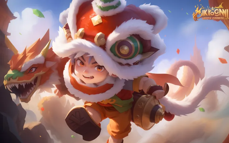 Close-up of a man in a hat and a dragon costume, son goku, Wukong, From the glory of kings, King Glory Luban No. 7 character, Official Splash Art, inspired by Park Hua, Splash Art, The art of king glory, Inspired by Luban No. 7 role-playing