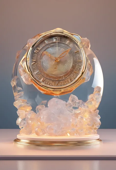 The round dial is made of ice and placed on the table frontally