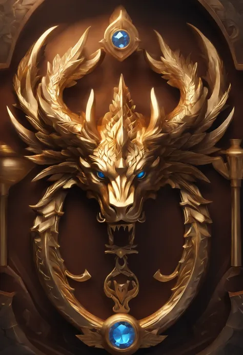 Game medallion with metal faucet closeup with crown，Close-up of dragon head，hearthstone art style, Hearthstone style art, hearthstone concept art, Riot game concept art, style of league of legends, iconic character splash art, League of Legends crown，Game ...