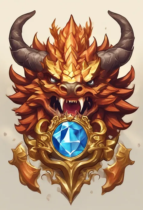 Game medallion with metal faucet closeup with crown，Close-up of dragon head，hearthstone art style, Hearthstone style art, hearthstone concept art, Riot game concept art, style of league of legends, iconic character splash art, League of Legends crown，Game ...