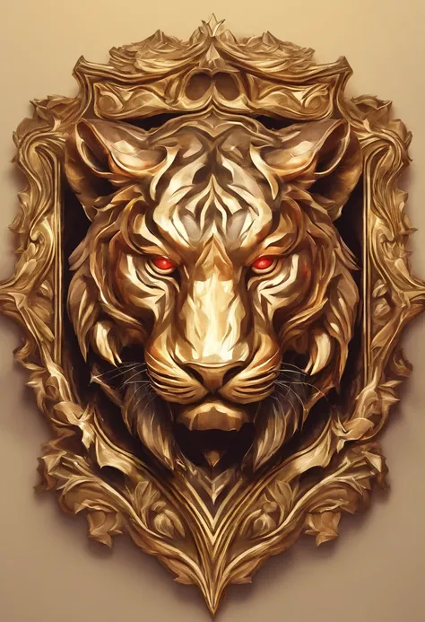 Game medallion with metal tiger head closeup with crown，Close-up of dragon head，hearthstone art style, Hearthstone style art, hearthstone concept art, Riot game concept art, style of league of legends, iconic character splash art, League of Legends crown，G...