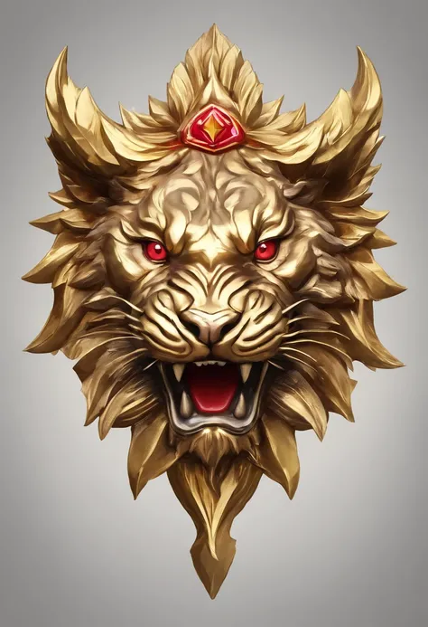 Game medallion with metal tiger head closeup with crown，Close-up of dragon head，hearthstone art style, Hearthstone style art, hearthstone concept art, Riot game concept art, style of league of legends, iconic character splash art, League of Legends crown，G...