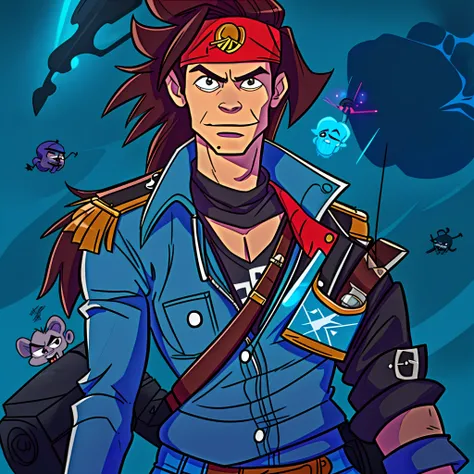 Cosmic Corsair, extremely cute cartoon, handsome toon, very toonish, A space pirate captain with a rugged, ruggedly handsome appearance. His attire blends retro-futuristic elements with swashbuckling style, and hes known for his devil-may-care attitude. ar...