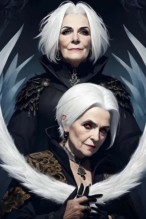 (papel de parede 8k extremamente detalhado), An average photo of a beautiful old woman with necromancer white hair, intrincado, alto detalhe, Dramatic