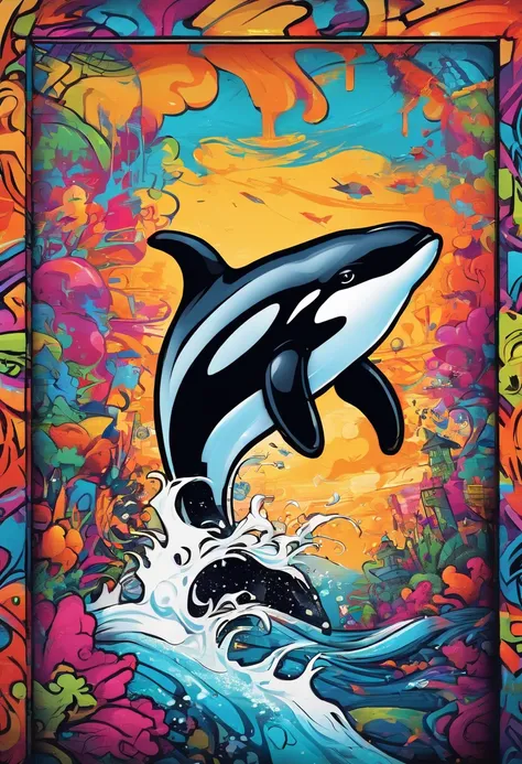 Prompt: Graffiti, killer whale, The whole picture, hight resolution、highly contrast