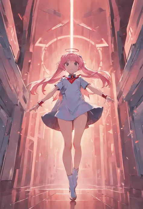 zero two from darling in the franxx, focus on feet, barefoot, high detailed, sci fi background