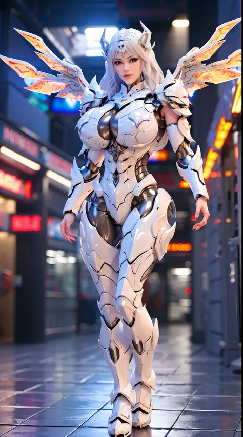 SILVER DRAGON GOD, HUGE BOOBS, BATTLE ARMOR SUIT, CLEAVAGE, (A PAIR OF HUGE DRAGON WINGS:1.2), TRANSPARANT, TALL LEGS, STANDING, SEXY BODY, MUSCLE ABS.