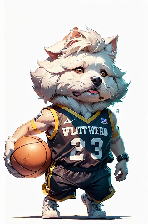 C4tt4stic, Cartoon of basketball player uniform、Dog breed West Highland White Terrier（Body hair is white, pure white all over the body）