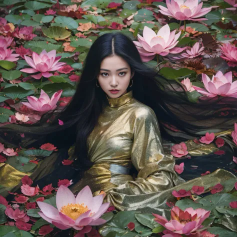 gold backstop 32k（tmasterpiece，k hd，hyper hd，32k）long flowing black hair，ponds，zydink， a color， aozhou people （concubine girl）， ...