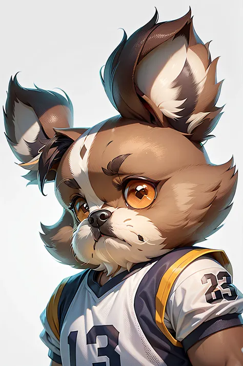 C4tt4stic, Cartoon of basketball player uniform、Breed Shih Tzu（Ears are light brown、The right half of the face is light brown.、The left half of the face is white、Hair is short）