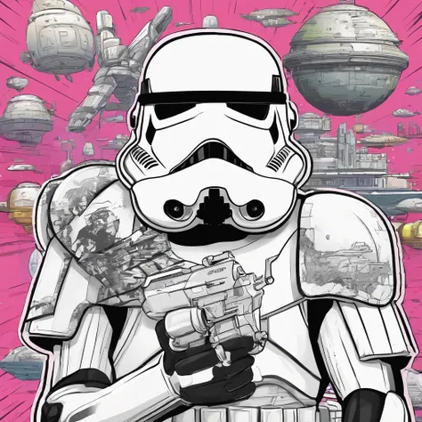 1UP StormTrooper, colors are white and pink, kawaii style, masterpiece, best quality