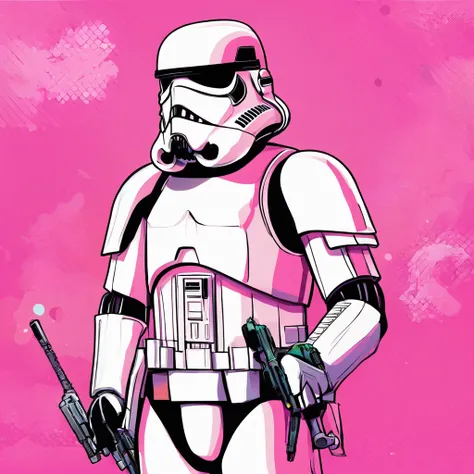 1UP StormTrooper, colors are white and pink, kawaii style, masterpiece, best quality