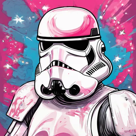 1UP StormTrooper, colors are white and pink, kawaii style, masterpiece, best quality