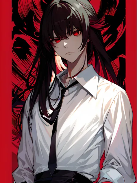 Anime - stylistic image of a woman with long hair and a white shirt, handsome guy in demon killer art, Range Murata and Artgerm, androgynous vampire, official artbook, handsome japanese demon boy, demon slayer artstyle, tohsaka-rin, Masayoshi Suto and artg...