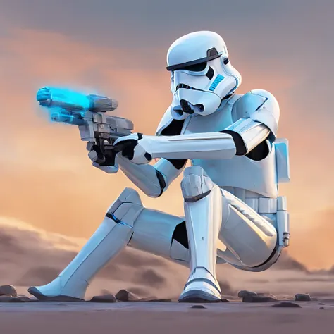 3D Helmet Cannon StormTrooper, colors are sky-blue vivid blue and a yellow star, masterpiece, best quality