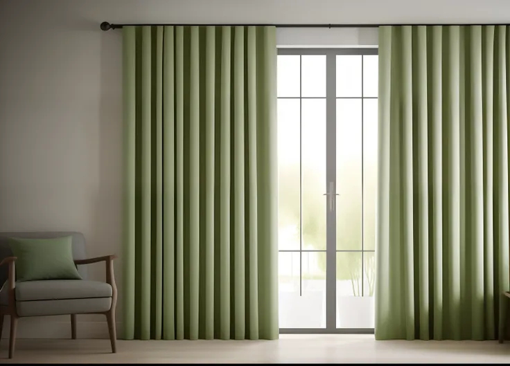 thick curtains, light green, interior, interior design, modern, fully closed curtains, dark enviorment, luminous lighting, (masterpiece),(high quality), best quality, real, (realistic), super detailed, (full detail),(4k),8k