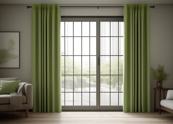 thick curtains, light green, interior, interior design, luminous lighting, (masterpiece),(high quality), best quality, real, (realistic), super detailed, (full detail),(4k),8k