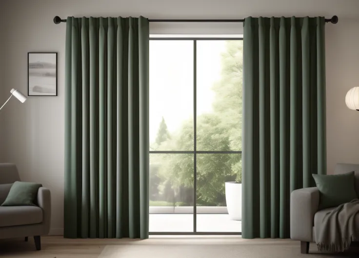 thick curtains, photo, deep green, interior, modern , (angled), (masterpiece),(high quality), best quality, real, (realistic), super detailed, (full detail),(4k),8k