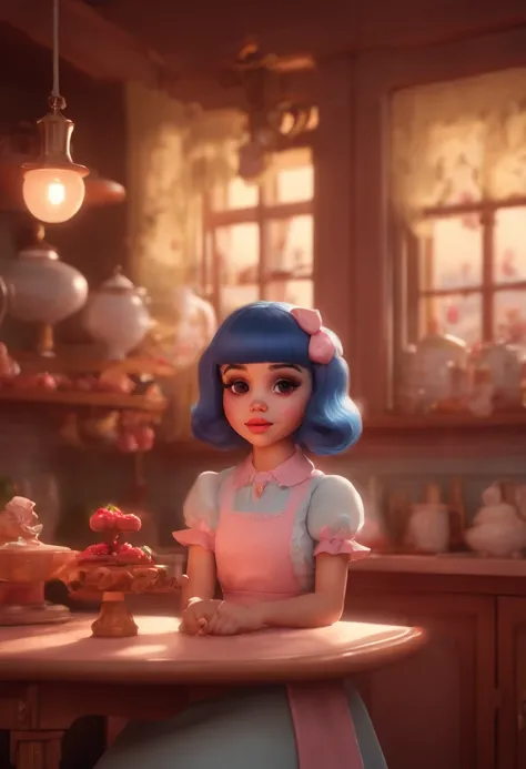 Cute  Melanie Martinez as a very cute anime character, Cartoon Character, Unreal Engine Warm Interior Lighting Art Station Detailed Digital Painting Character Design Mark Ryden Pixar Hayao Miyazaki Unreal 5 Dazz Hyper Real - Octane Neon Rendering