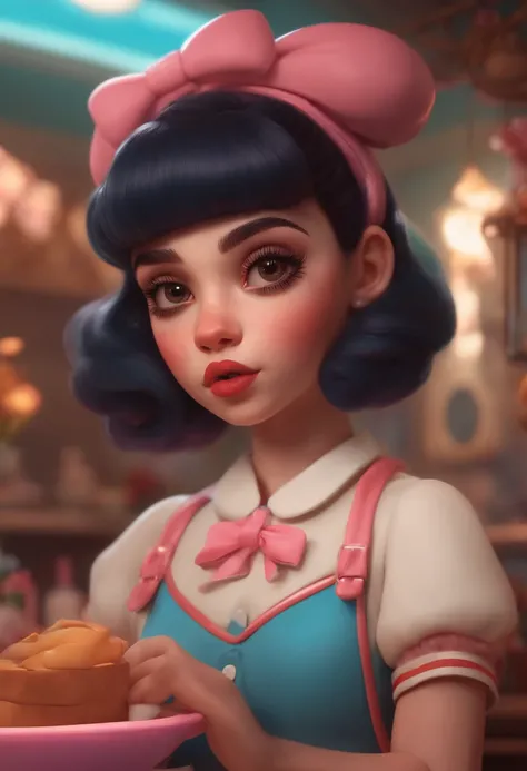 Cute  Melanie Martinez as a very cute anime character, Cartoon Character, Unreal Engine Warm Interior Lighting Art Station Detailed Digital Painting Character Design Mark Ryden Pixar Hayao Miyazaki Unreal 5 Dazz Hyper Real - Octane Neon Rendering