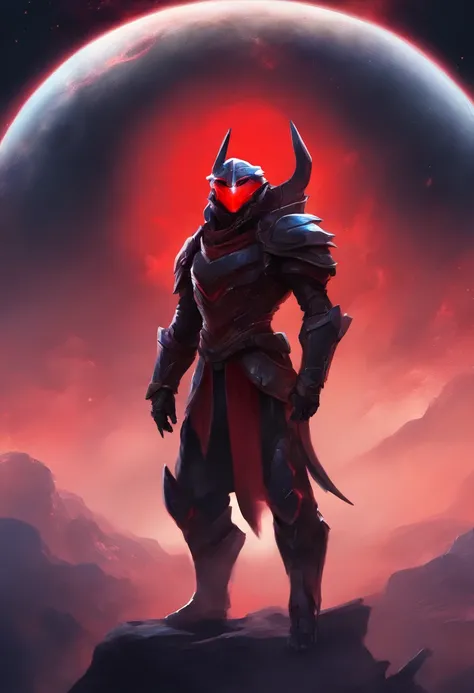 black protogen with red visor staring off into the night sky