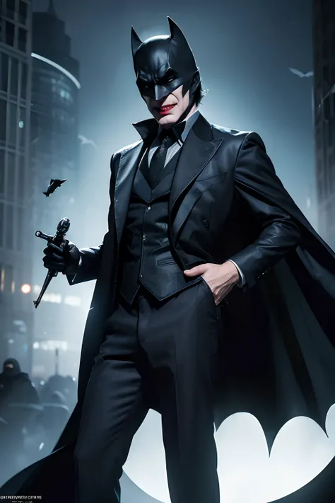 Batman as psicopatic villain, imagine a Batman villain, The Joker traits, highly detailed