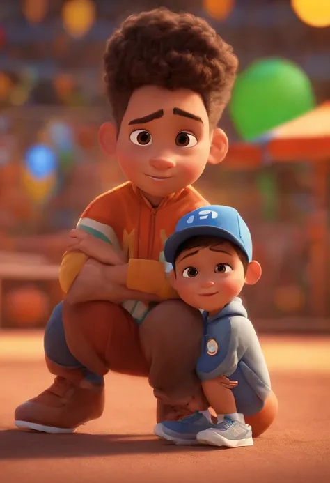 (Pixar 1.23 estilo) 1 homen((parte superior do corpo frente, busto tiro)), solo, cute child, morena, tracksuit bonito, menino, korean child, playground, ((obra-prima, mais alta qualidade)), (composite lighting)