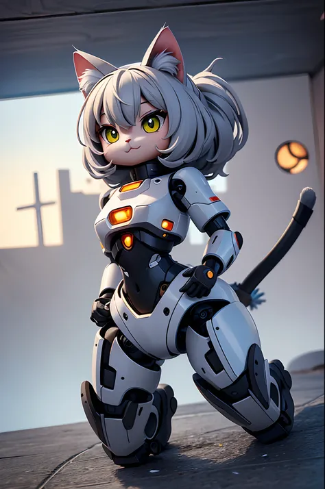 Cat-like robots in the world of the future, masterpiece, super detail, best quality