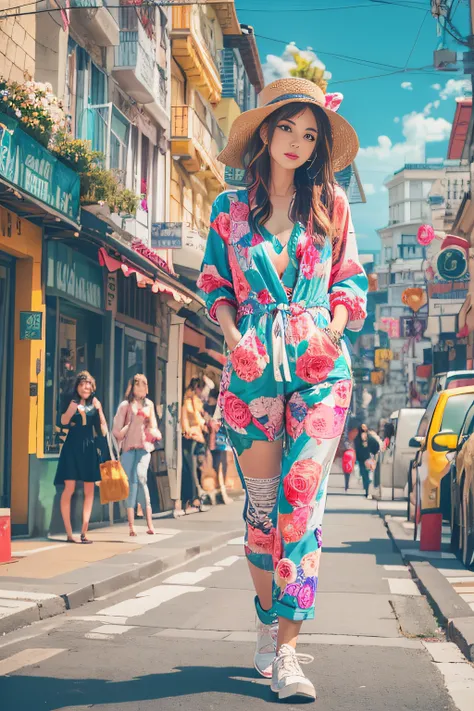 beautuful women、onepiece、stylish、fashionable、in the street、colourfull