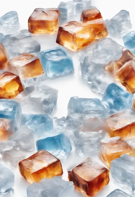 Ring-shaped ice cubes on white background on the front