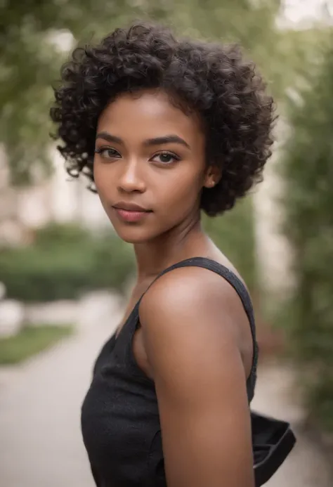 African American girl Black girl about 25 years old 8 inch long curly hair, curly and short top hair, Short black curly hair, Short curly hair, curly bang, very short curly hair, Messy curls, Curly Black Hair Natural black hair，Street photography，Street ph...