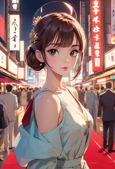 (1mecha girl:1.3, solo), (Audrey Hepburn:1.3), (a extremely pretty and beautiful Japanese woman), (sexy girl), (professional attire:1.3), (22 years old: 1.1), (walking on red carpet:1.3), (attractive random posing:1.3), (in the night royal party:1.3), (loo...