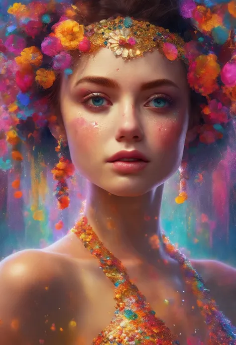 commercial female female digital art design, in the style of colorful fantasy realism, close up, ivanovich pimenov, tanya shatseva, magenta and amber, exotic realism, uhd image --ar 3:4 --style raw