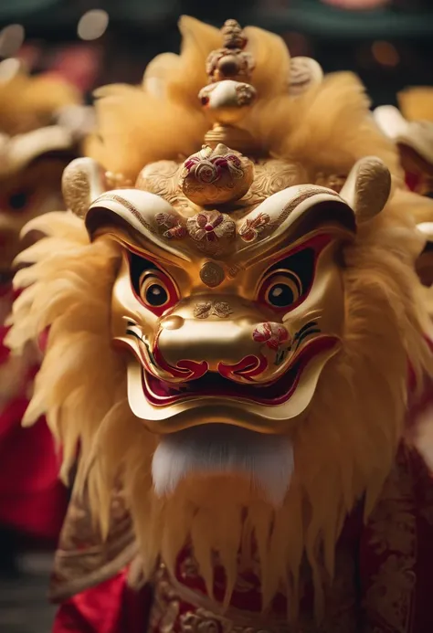 China-style，Lion dance girl，highly detailed surreal vfx，Smudge，Faraway view，super-fine，ultra - detailed，high qulity，8K ，oc rendered，dynamic viewing angle