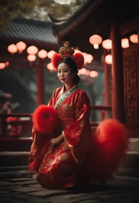 China-style，Lion dance girl，highly detailed surreal vfx，Smudge，Faraway view，super-fine，ultra - detailed，high qulity，8K ，oc rendered，dynamic viewing angle