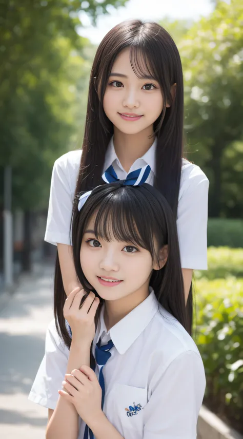 Masterpiece, highest quality, 8k, 15 years old, Japanese girl, raw photo, absurdity, award-winning portrait, smile, smile, solo, school uniform, summer clothes, idol face, violasses, gardenia, delicate Girl, long black hair, dark eyes, upper body, DSLR, lo...