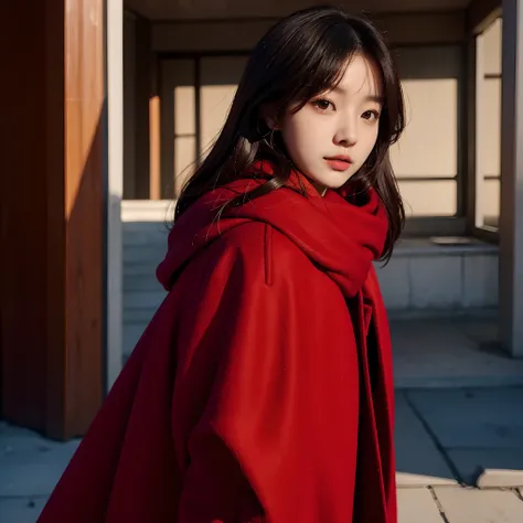 there is a woman with a red coat and a red scarf, jinyoung shin, heonhwa choe, janice sung, sha xi, wan adorable korean face, jaeyeon nam, chiho, headshot profile picture, sun yunjoo, ulzzang, lee ji - eun, lee ji-eun, she has a cute face