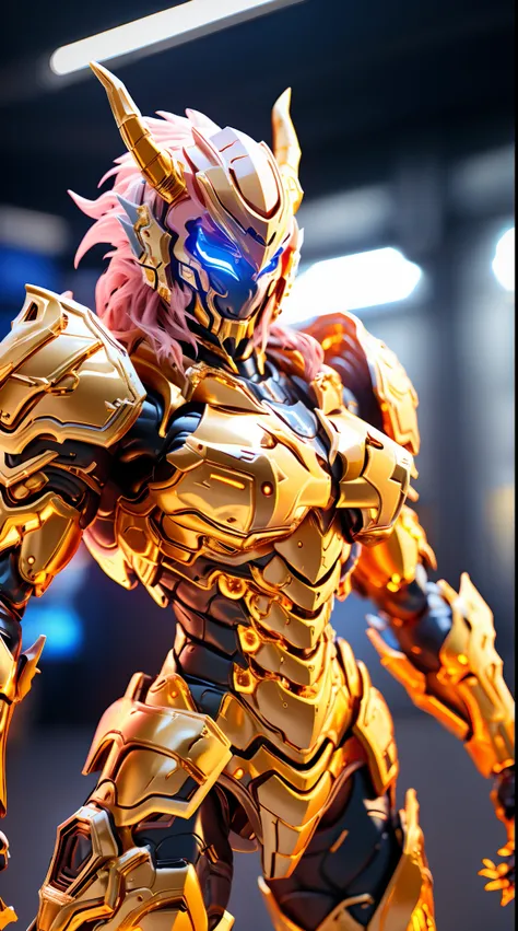 GOLD DRAGON WOMAN, MECHA HEAVY ARMOR, TRANSPARANT, MUSCLE BODY.