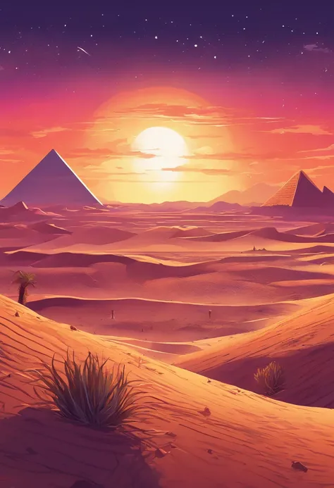 Desert in the background，the night，The sky is full of stars，the sphinx，ancient Egyptian，digital landscape art, Detailed scenery —width 672, landscape artwork, environment design illustration, scenery art detailed, Desert oasis landscape, concept-art, 4k hi...