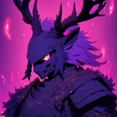 Knight Jackalope, short purple hair, jackalope antlers, dark armor(masterpiece, best quality)